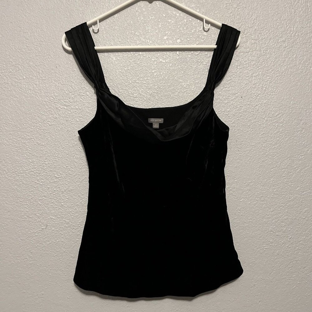 ANN TAYLOR Black Velvet Silk Cowl Neck Sleeveless Tank Top Sz 10 New Years Eve
